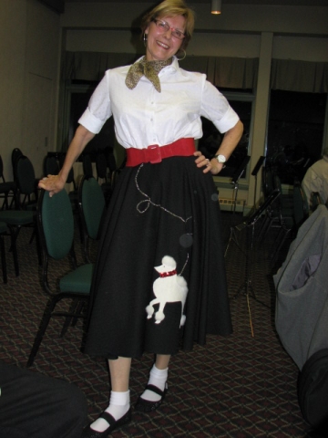 Angela in poodle skirt for the fifties theme on the opening night
