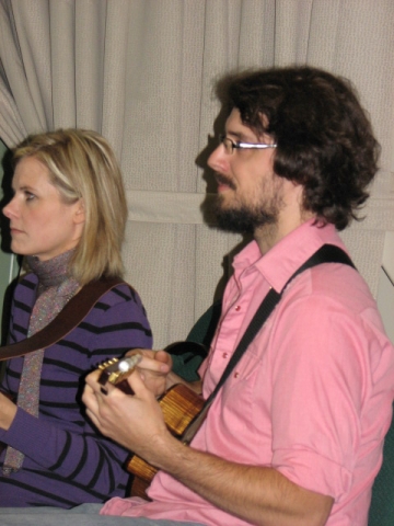James Hill and Melanie Doane helping out the Maitland Ukulele Ensemble